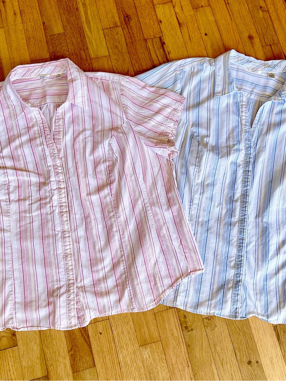 2 Riders Lee Instantly Slims You Short Sleeve Button Down Striped Shirts 4X